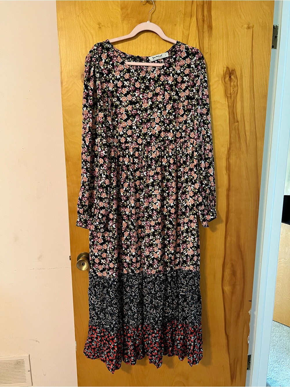 Three Bird Nest Black Floral Tiered Maxi Dress